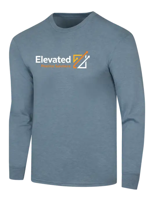 Simply Soft Long Sleeve Slate Blue Heather 4.5 oz, Poly/Combed Ring Spun Cotton T-Shirt w/Elevated Practice Solutions Logo