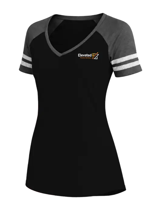 Womens Black/Charcoal Heather V-Neck Game Tee w/Elevated Practice Solutions Logo