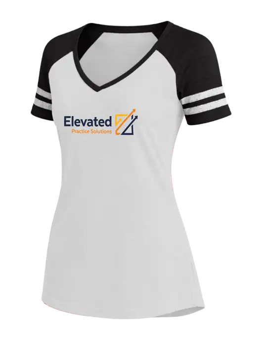 Womens White/Black V-Neck Game Tee w/Elevated Practice Solutions Logo