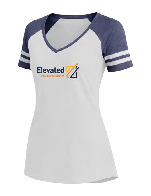 Womens White/Navy Heather V-Neck Game Tee w/Elevated Practice Solutions Logo