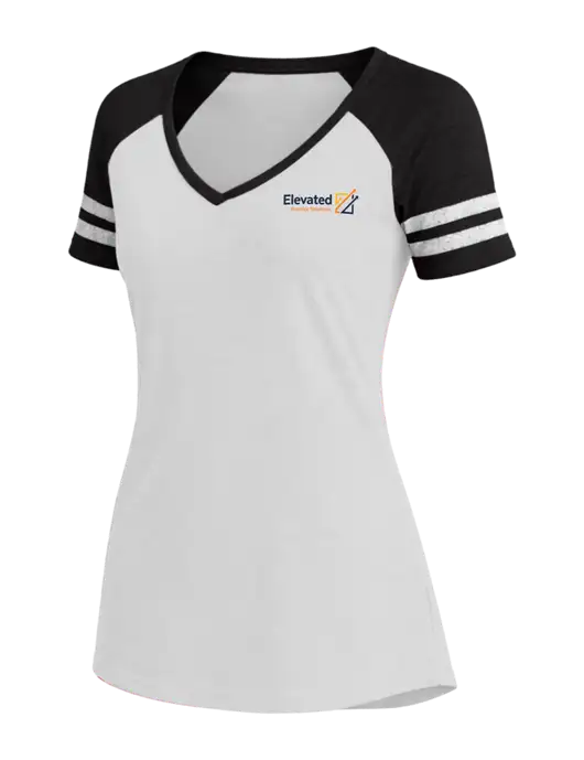 Womens White/Black V-Neck Game Tee w/Elevated Practice Solutions Logo