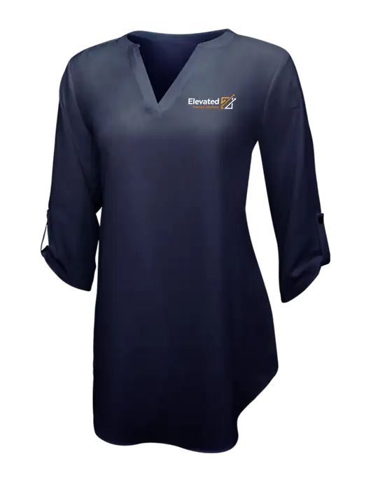 Navy Womens 3/4 Sleeve Tunic Blouse w/Elevated Practice Solutions Logo