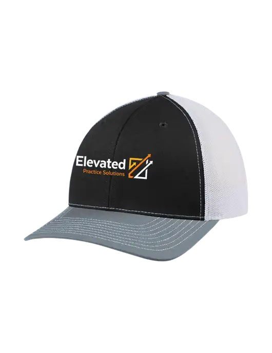 Richardson Adjustable Snapback Original 112 Trucker Cap Black/Light Heather Grey/White Mesh w/Elevated Practice Solutions Logo