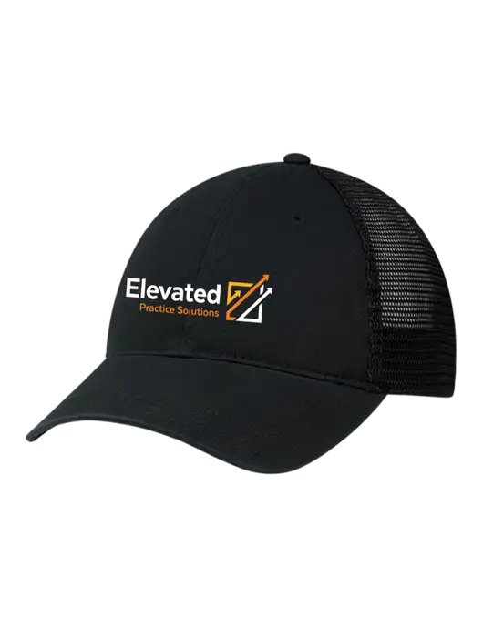 Richardson 111 Garment Washed Trucker Cap Black w/Black Mesh w/Elevated Practice Solutions Logo