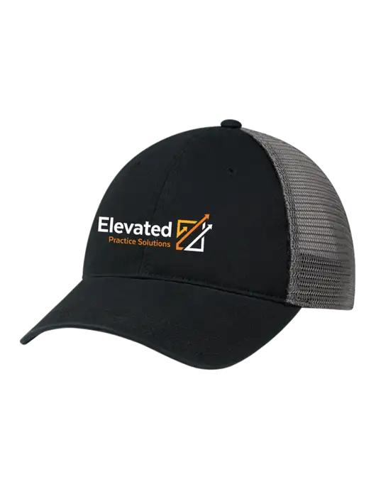 Richardson 111 Garment Washed Trucker Cap Black w/Charcoal Mesh w/Elevated Practice Solutions Logo