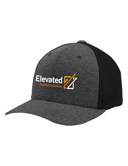 Flexfit Black/Dark Charcoal Heather Melange Mesh Back Trucker Cap w/Elevated Practice Solutions Logo