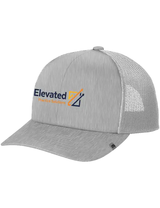 TravisMathew Light Medium Grey Heather Cruz Trucker Cap w/Elevated Practice Solutions Logo