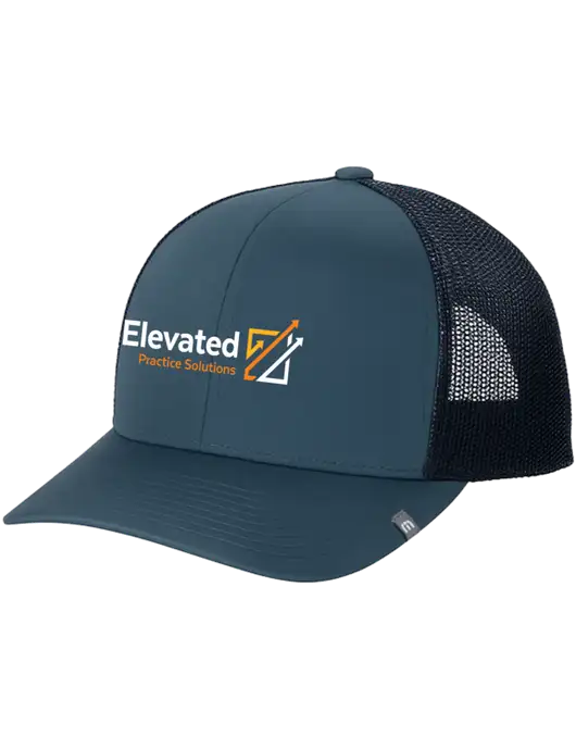 TravisMathew Dark Slate Blue Cruz Trucker Cap w/Elevated Practice Solutions Logo