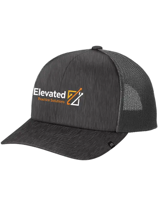 TravisMathew Very Dark Grey Heather Cruz Trucker Cap w/Elevated Practice Solutions Logo